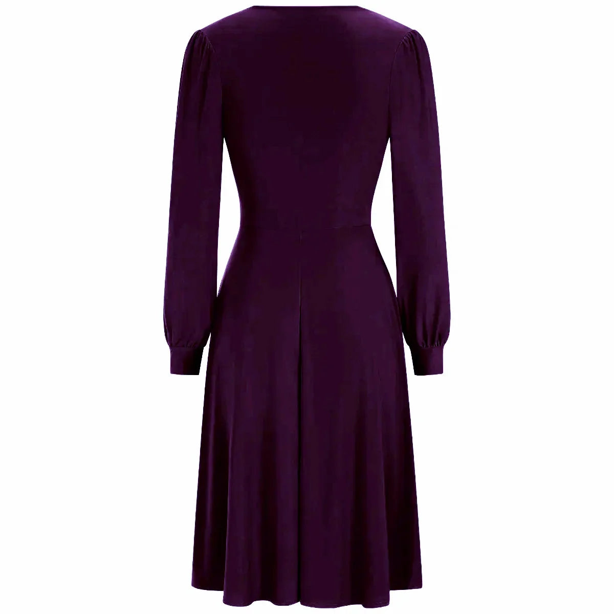 Aubergine Purple Long Sleeve Ruched Deep V Neck Dress