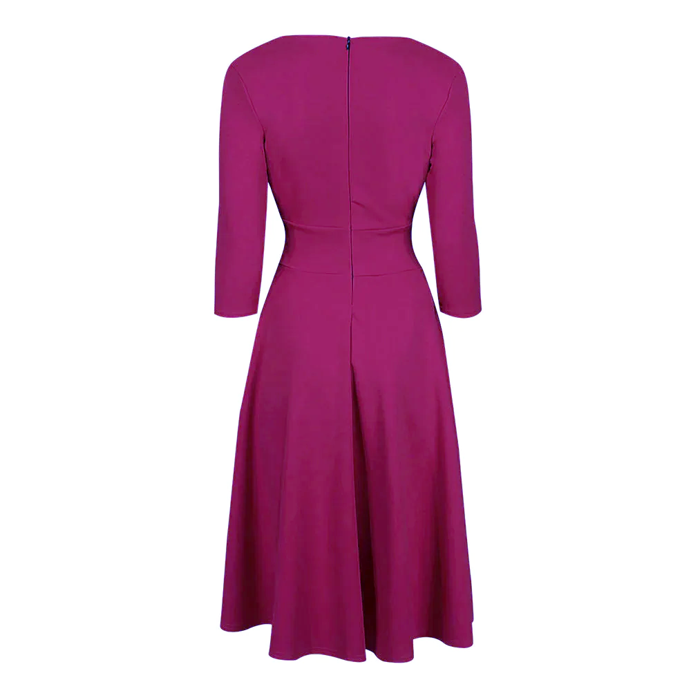 Magenta Crossover Top 3/4 Sleeve A Line 50s Tea Swing Dress