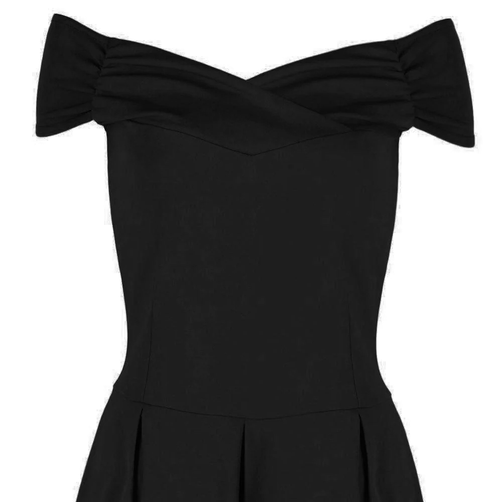 Navy Blue Crossover Vintage Bardot 50s Swing Dress - Pretty Kitty Fashion
