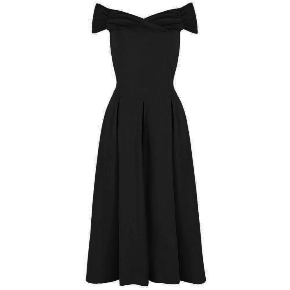 Black Crossover Vintage Bardot 50s Swing Dress