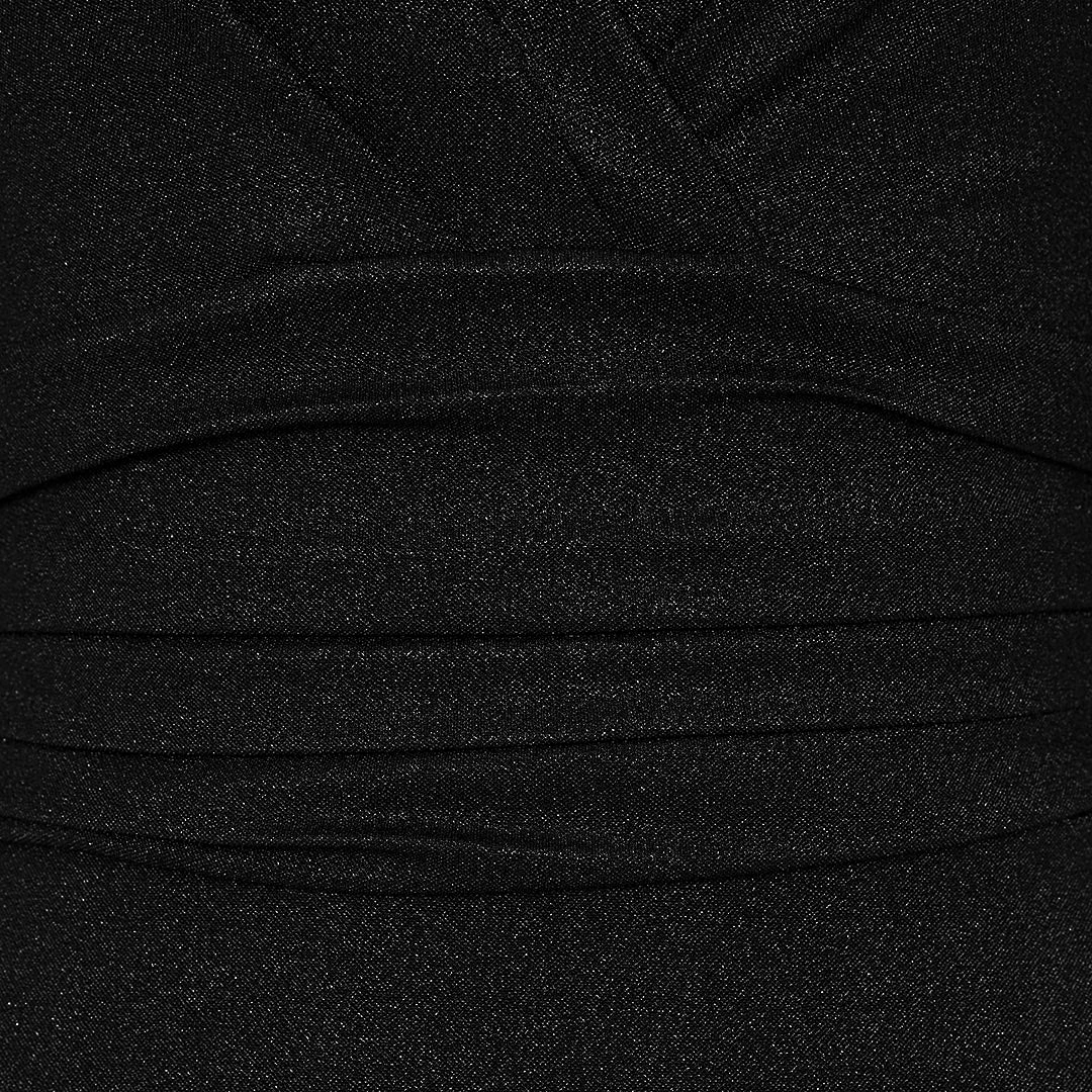 Black Sparkle Deep V 3/4 Sleeve Bodycon Ruched Waist Wiggle Party Dress