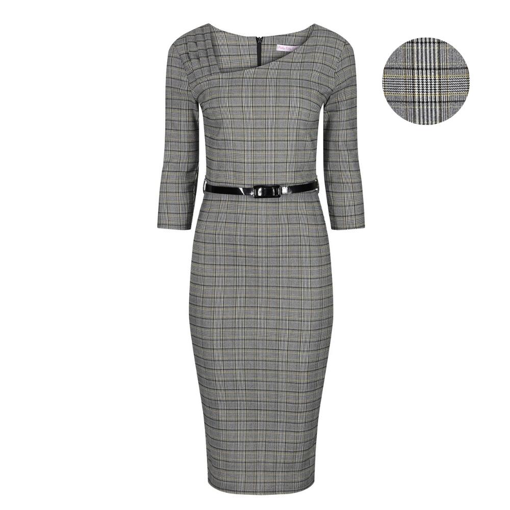 Black & White Check Tartan Vintage Belted 3/4 Sleeve Pencil Dress Pretty Kitty Fashion Black & White Check Tartan Vintage Belted 3/4 Sleeve Pencil Dress Pretty Kitty Fashion