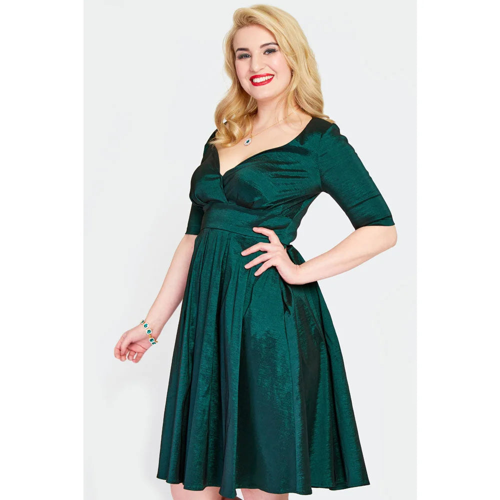 Green Taffeta Sweetheart Neck Flare Party Dress