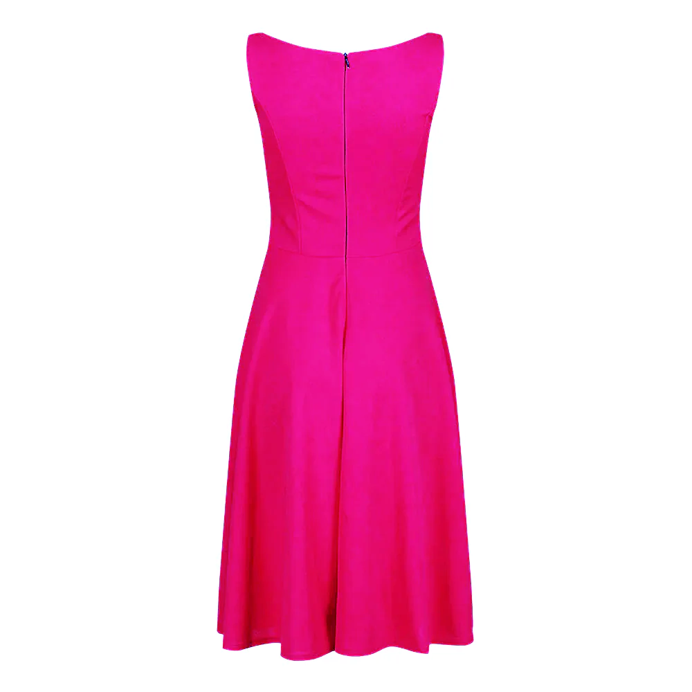 Hot Pink Sleeveless Audrey Hepburn Style 50s Swing Dress - Pretty Kitty Fashion