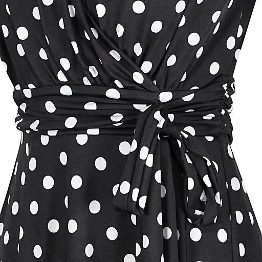 Black And White Polka Dot 3/4 Sleeve Fit And Flare Midi Dress