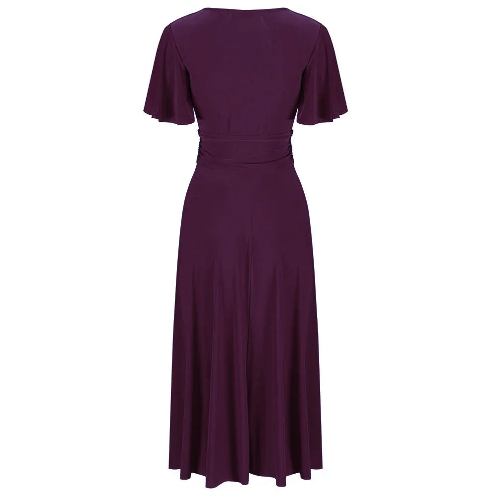 Red Cap Sleeve Crossover V Neck Wrap Top Swing Dress - Pretty Kitty Fashion