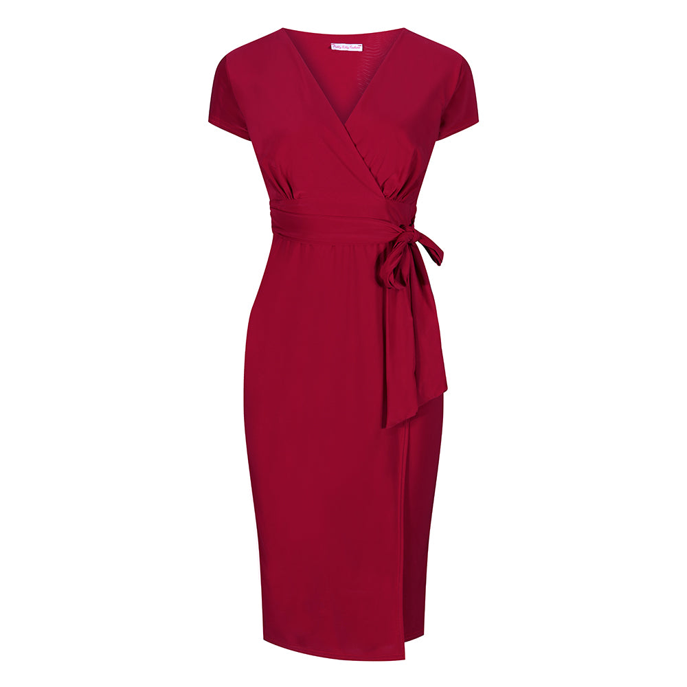 Red V Neck Wrap Effect Cap Sleeve Slinky Midi Cocktail Tie Waist Dress Pretty Kitty Fashion Red V Neck Wrap Effect Cap Sleeve Slinky Midi Cocktail Tie Waist Dress Pretty Kitty Fashion