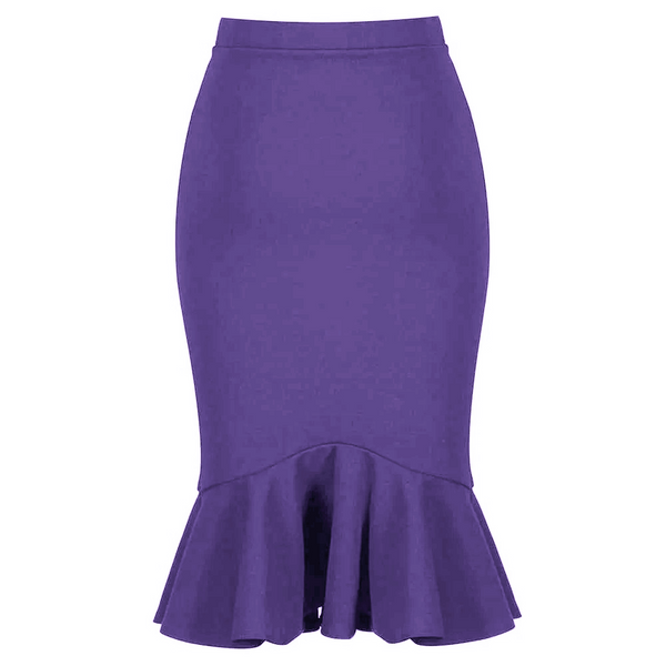 Lilac Peplum Hem Bodycon Stretch Pencil Skirt - Pretty Kitty Fashion