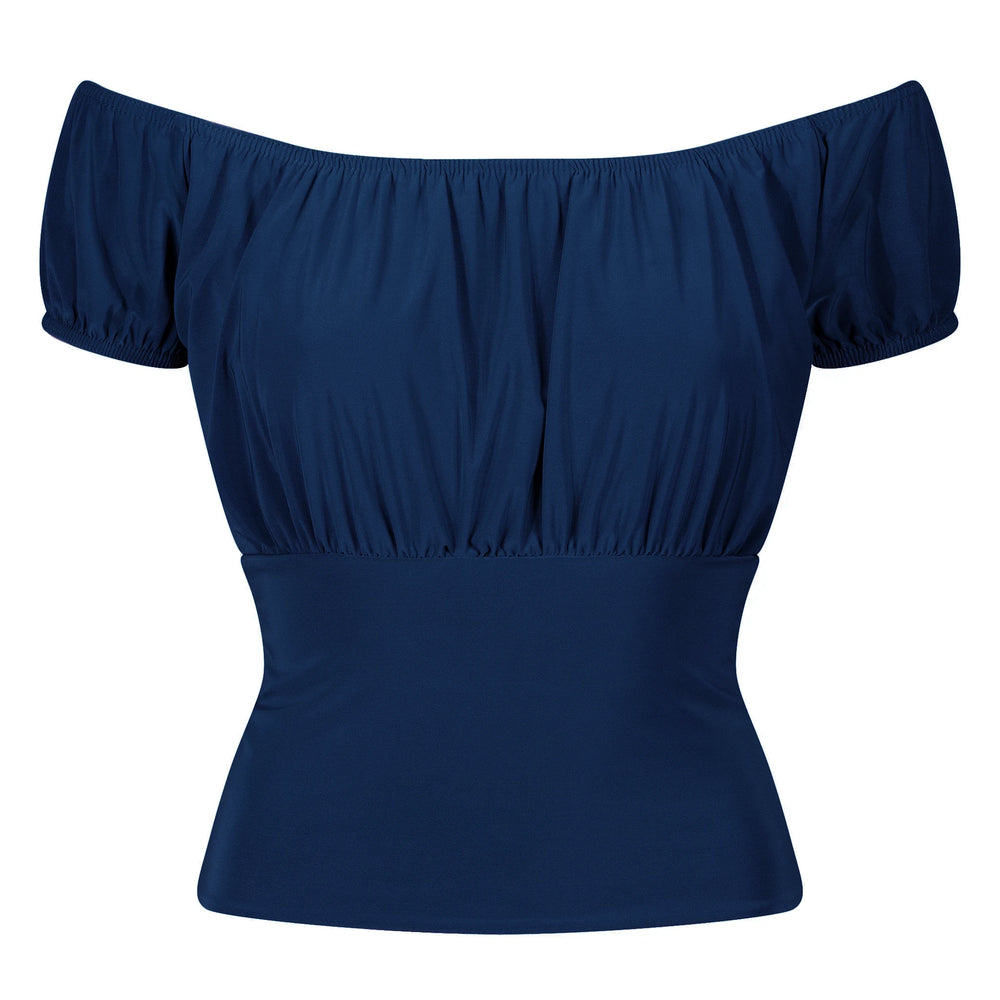 Navy Blue Stretch Off the Shoulder Ruched Top