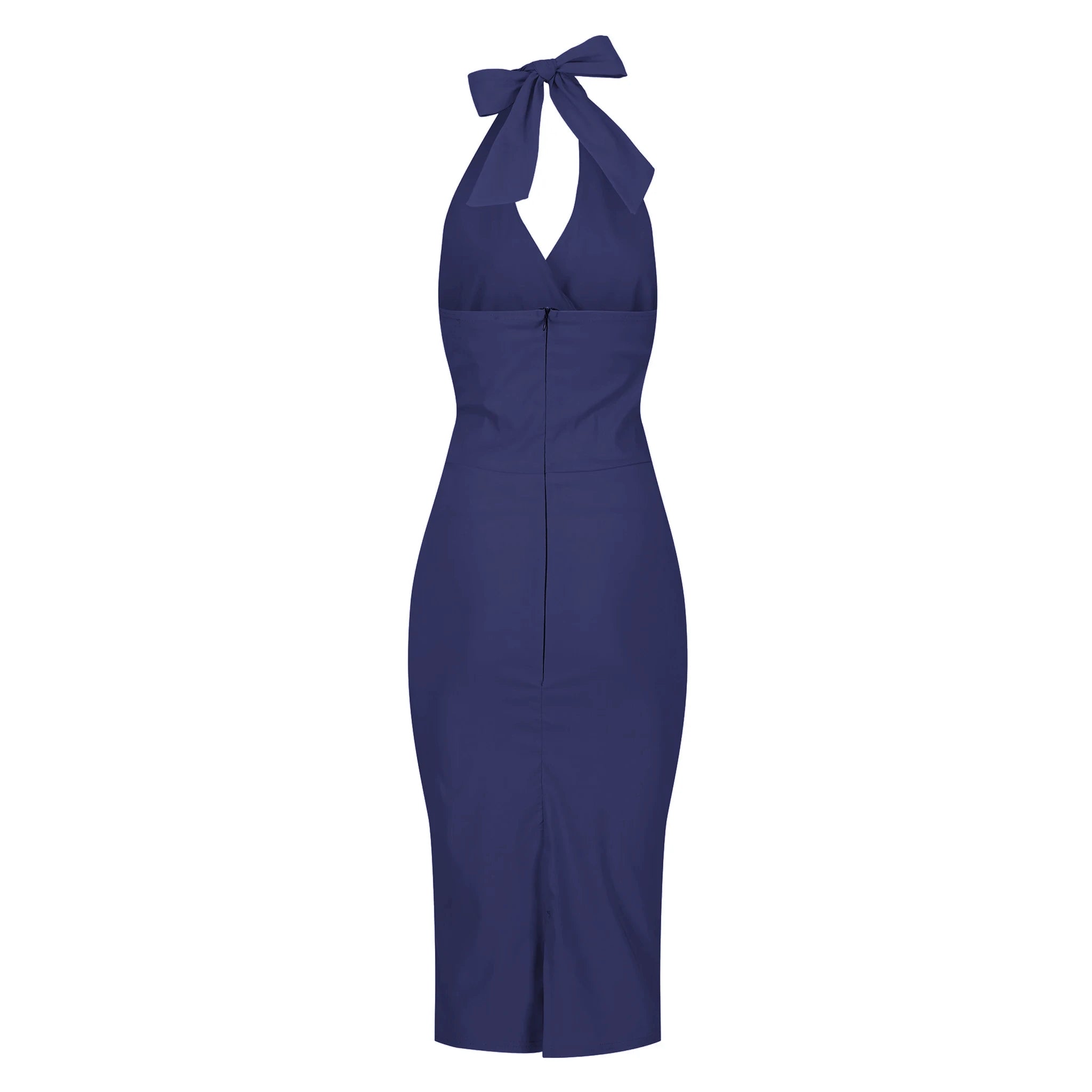 Navy Blue Wrap Top Halterneck Wiggle Pencil Dress
