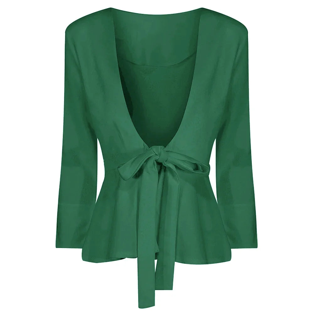 Red Long Sleeve Tie Front Jacket - Pretty Kitty Fashion