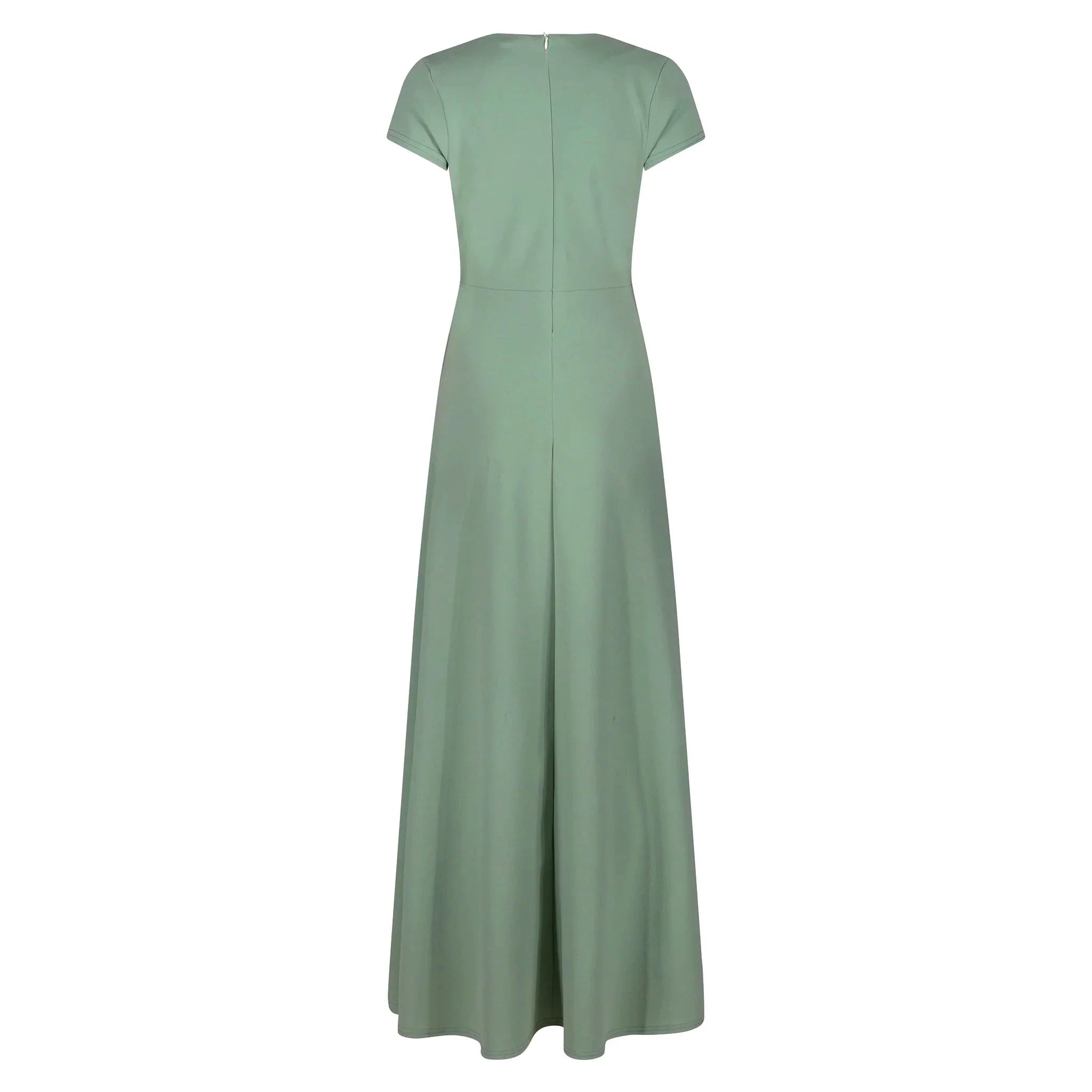 Sage Green V Neck Cap Sleeve Maxi Dress