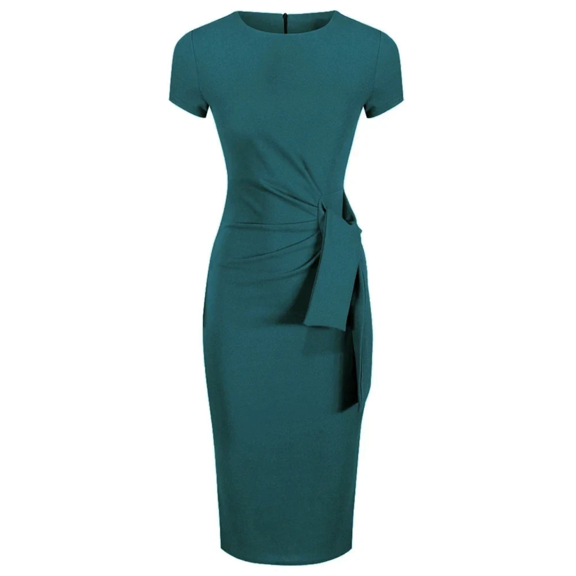 Teal Short Sleeve Ruched Tie Bodycon Pencil Dress Pretty Kitty Fashion