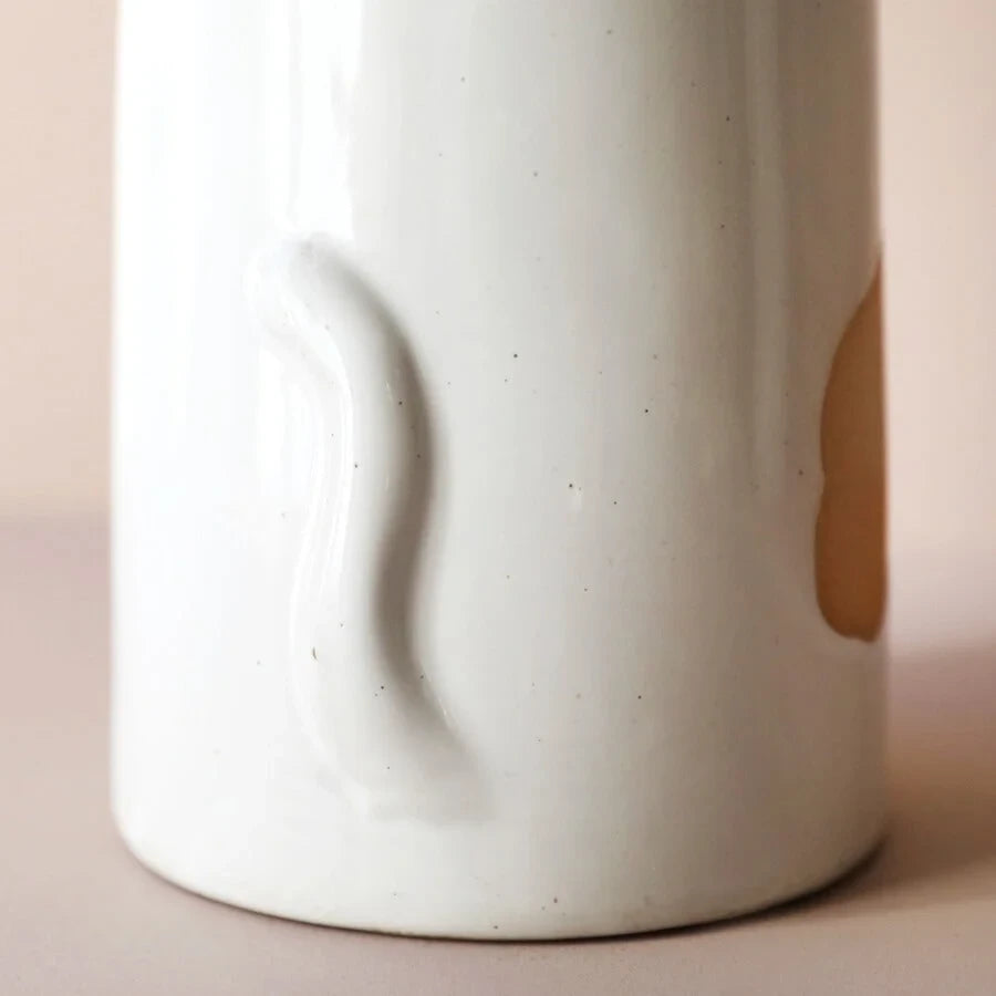 Brown and White Cat Sculptural Vase