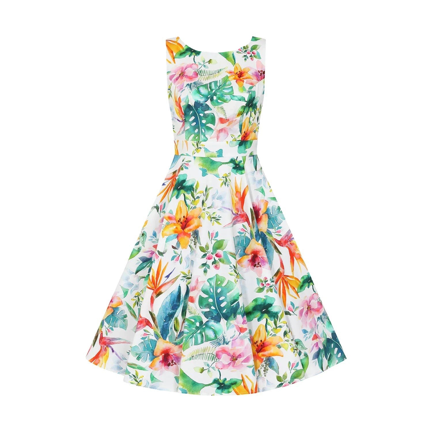 Tropical print fashion cocktail dress