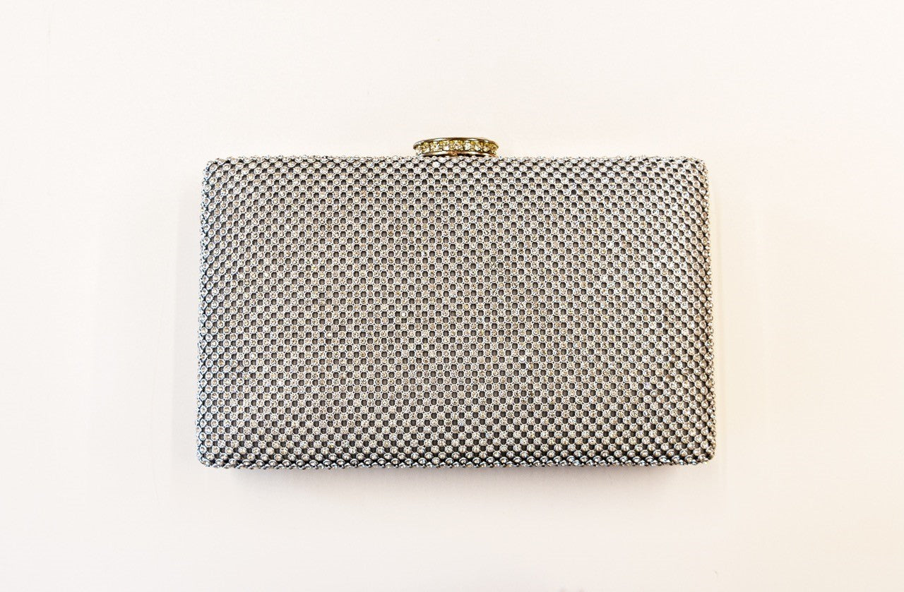 Silver on sale diamante clutch