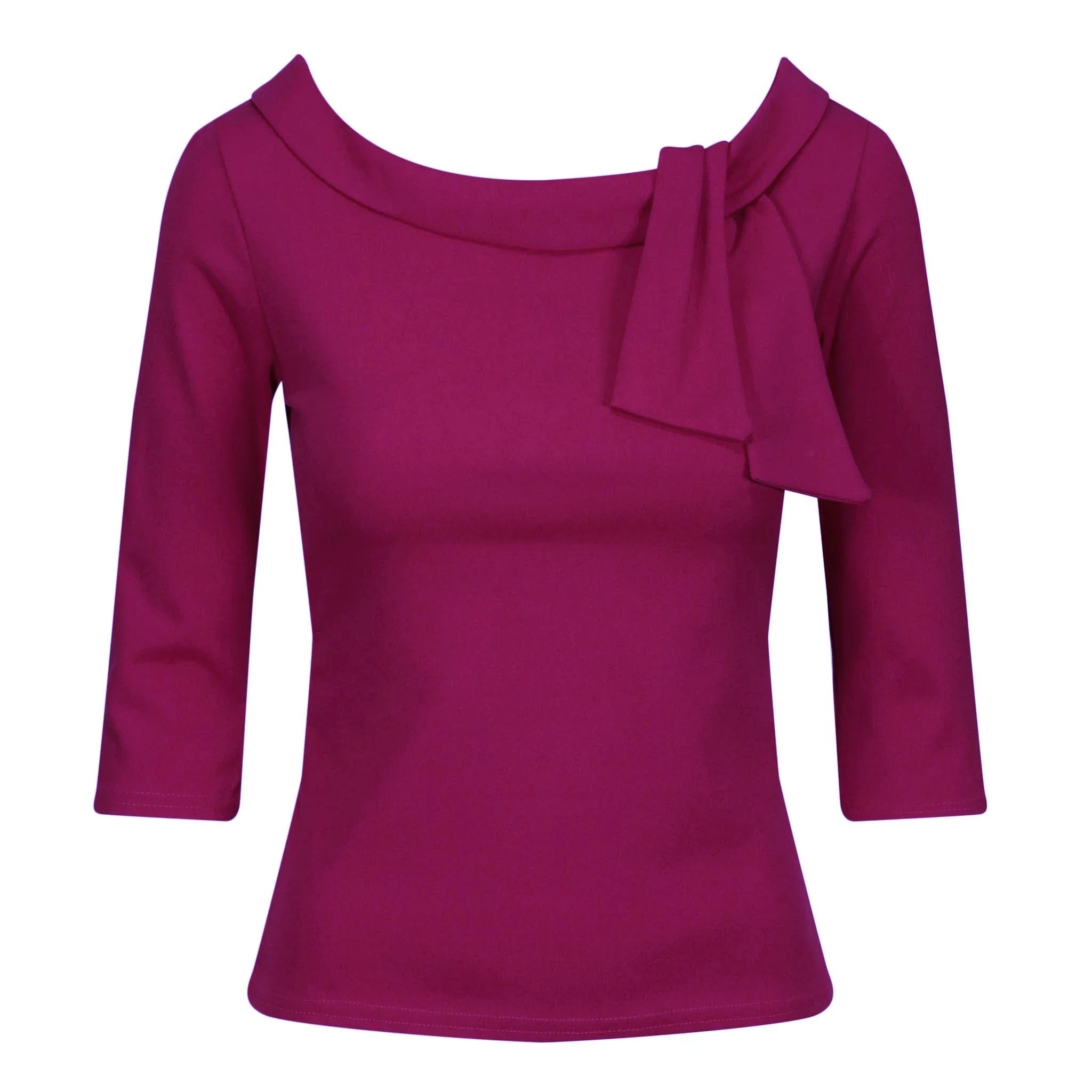 Vintage Amaranth Purple 3/4 Sleeve Tie Neck Top