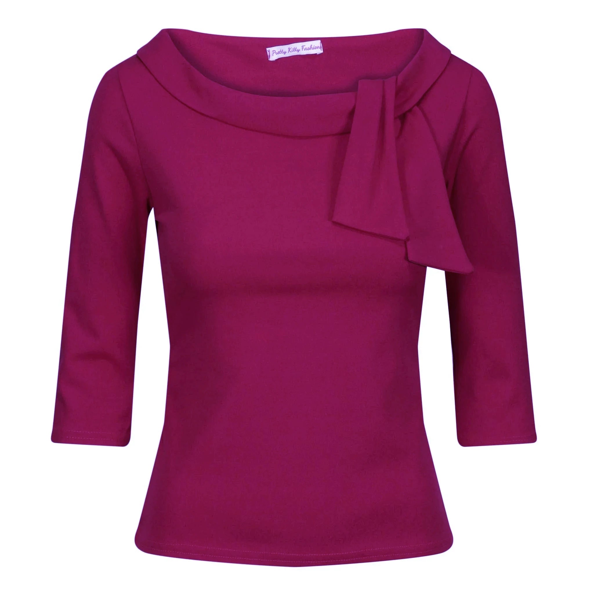Vintage Amaranth Purple 3/4 Sleeve Tie Neck Top