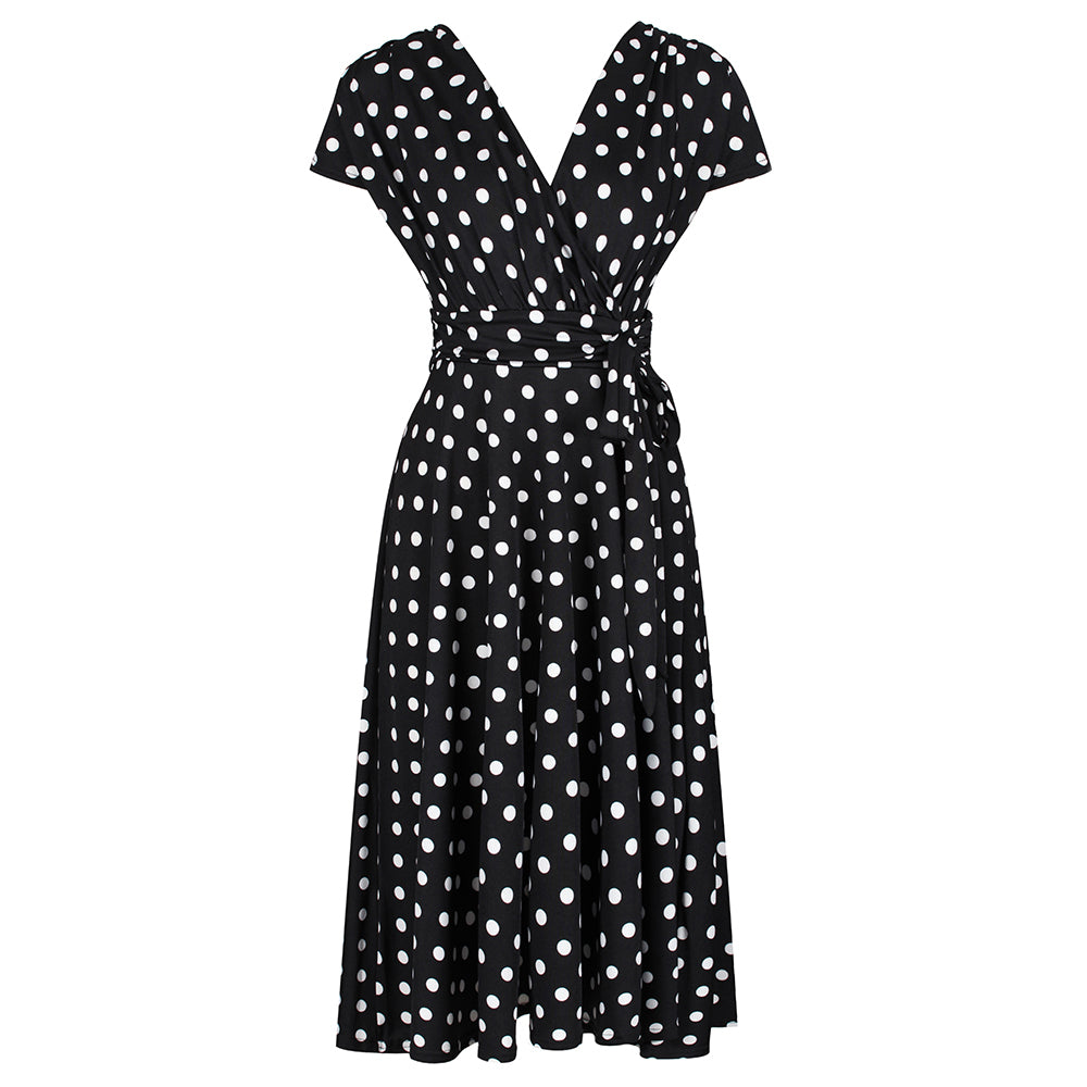 Black Polka Dot Cap Sleeve Fit And Flare Midi Dress - Pretty Kitty Fashion