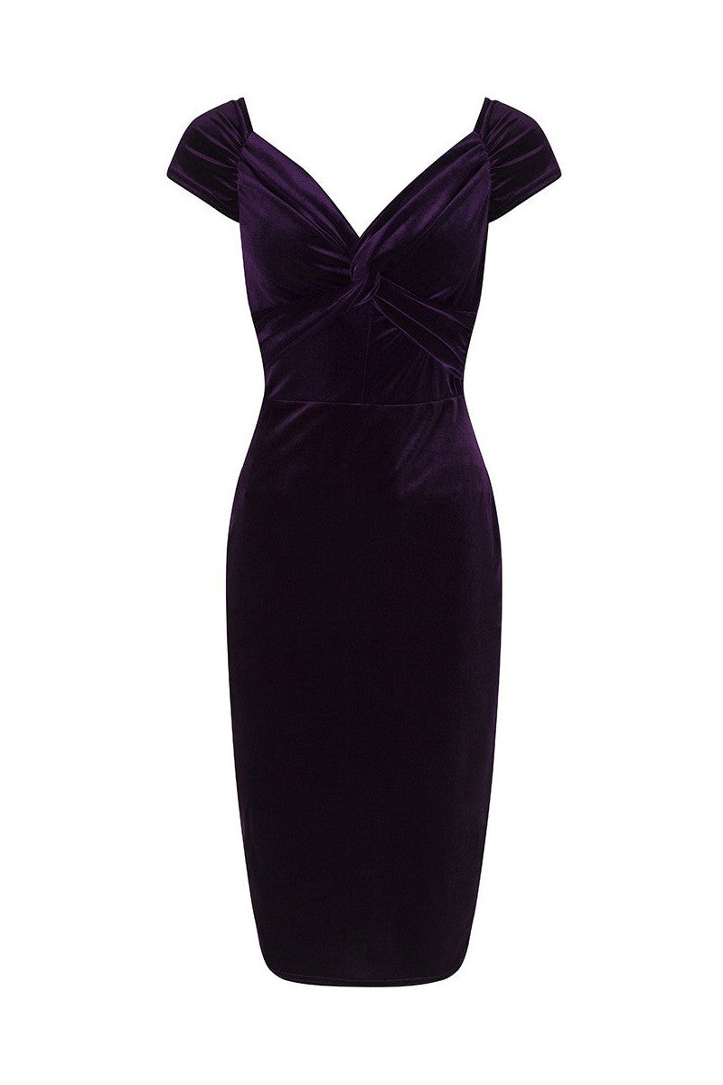 Vintage 1940s Purple Velour Crossover Wiggle Dress - Pretty Kitty Fashion