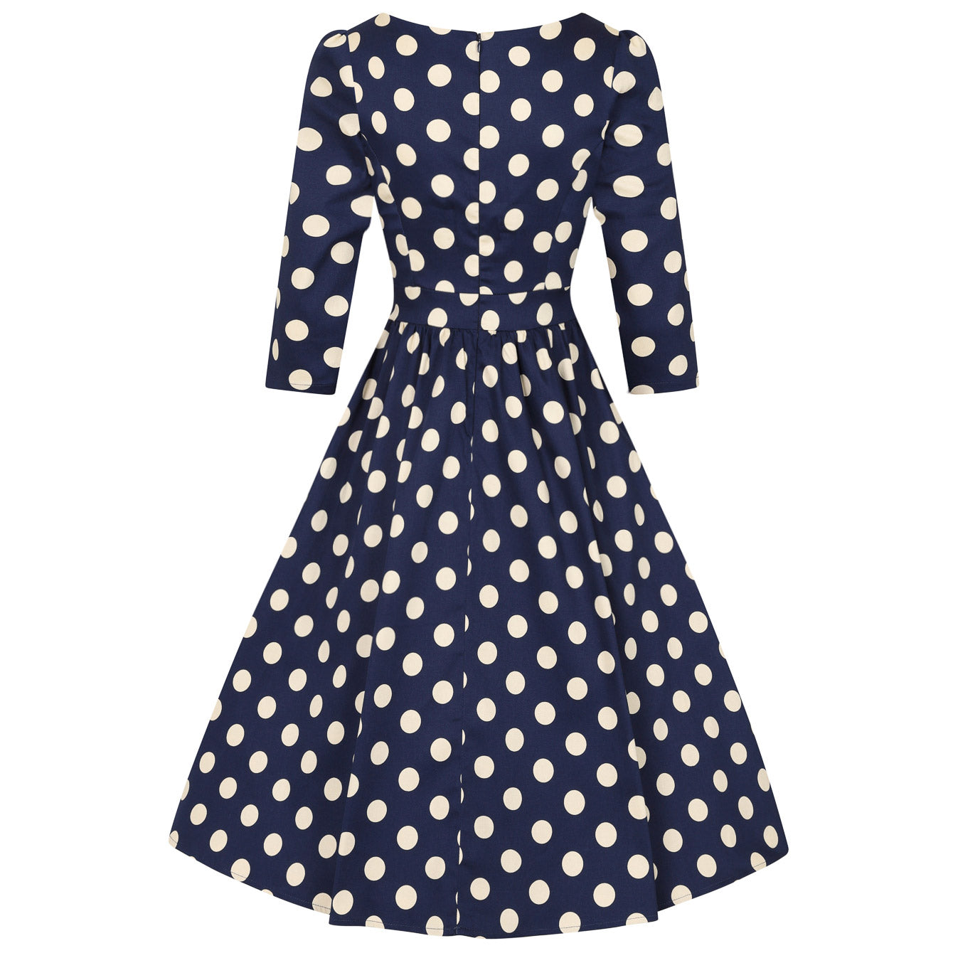Blue And White Cream Polka Dot Vintage 50s 3/4 Sleeve Swing Tea Dress - Pretty Kitty Fashion