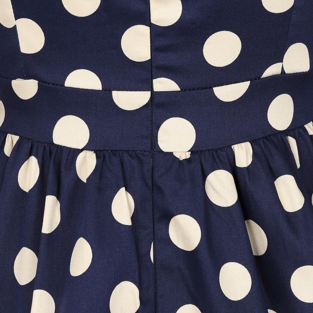 Blue And White Cream Polka Dot Vintage 50s 3/4 Sleeve Swing Tea Dress - Pretty Kitty Fashion
