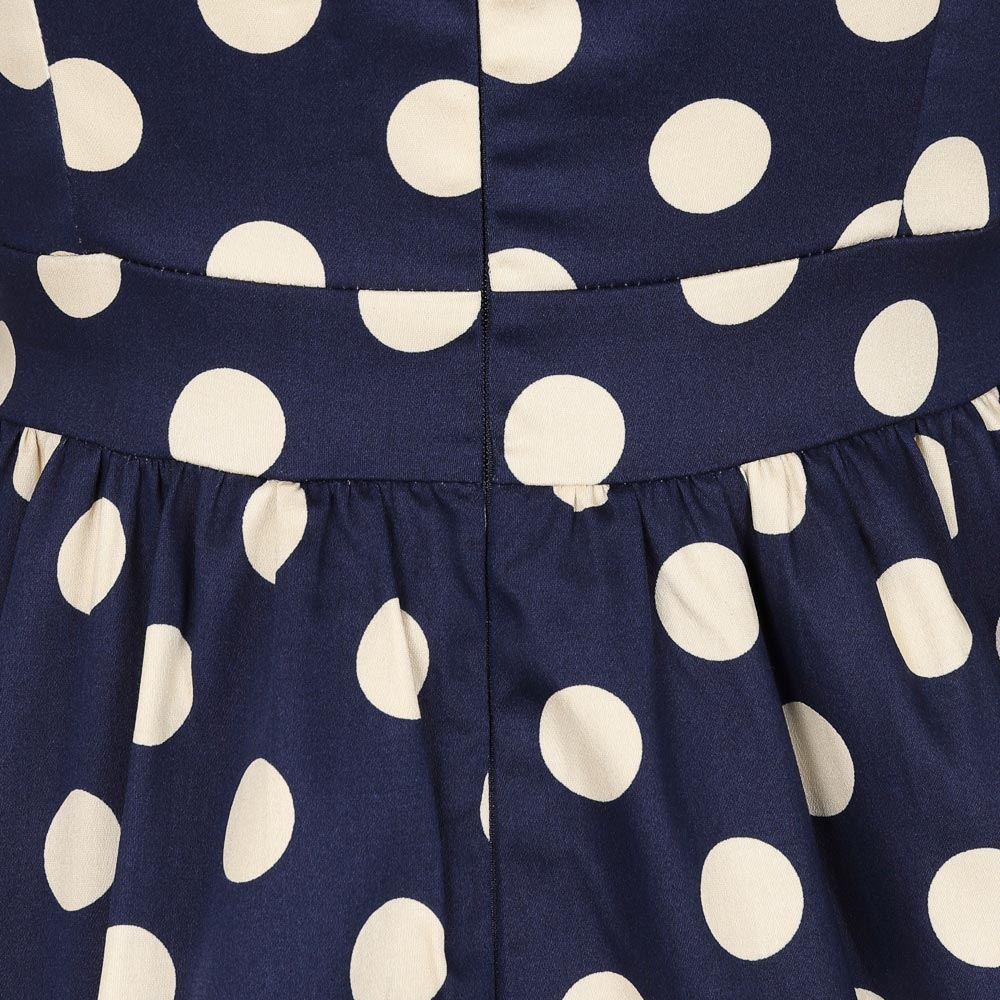 Blue And White Cream Polka Dot Vintage 50s 3/4 Sleeve Swing Tea Dress - Pretty Kitty Fashion