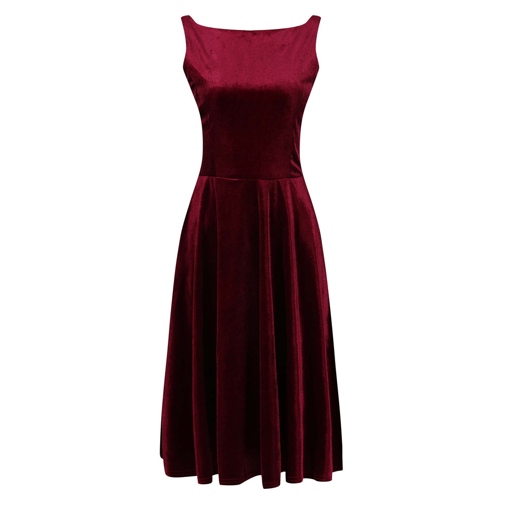 Claret Red Velour Audrey Style 1950s Swing Dress