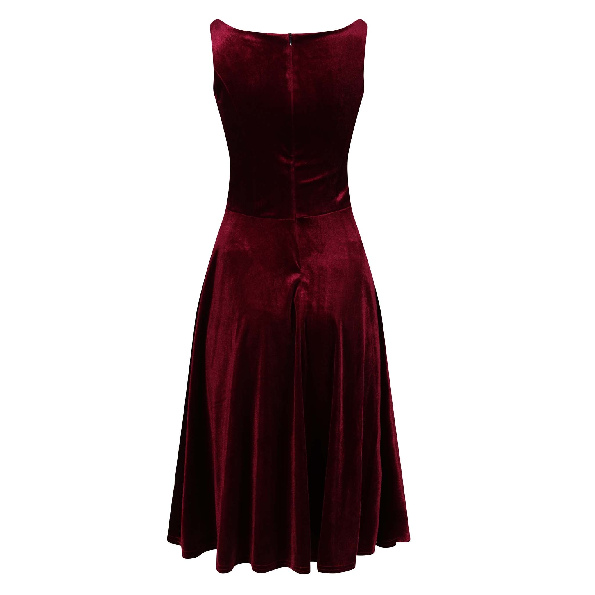 Claret Red Velour Audrey Style 1950s Swing Dress