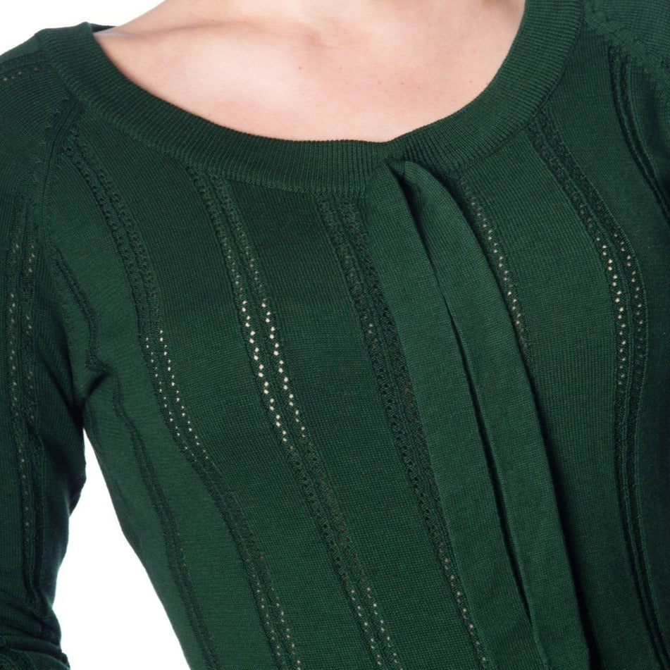 Forest Green Vintage 3/4 Sleeve Knitted Tie Detail Top