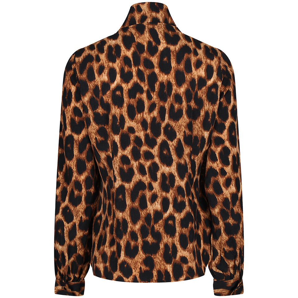 Leopard Print Tie Front Long Sleeve Blouse - Pretty Kitty Fashion