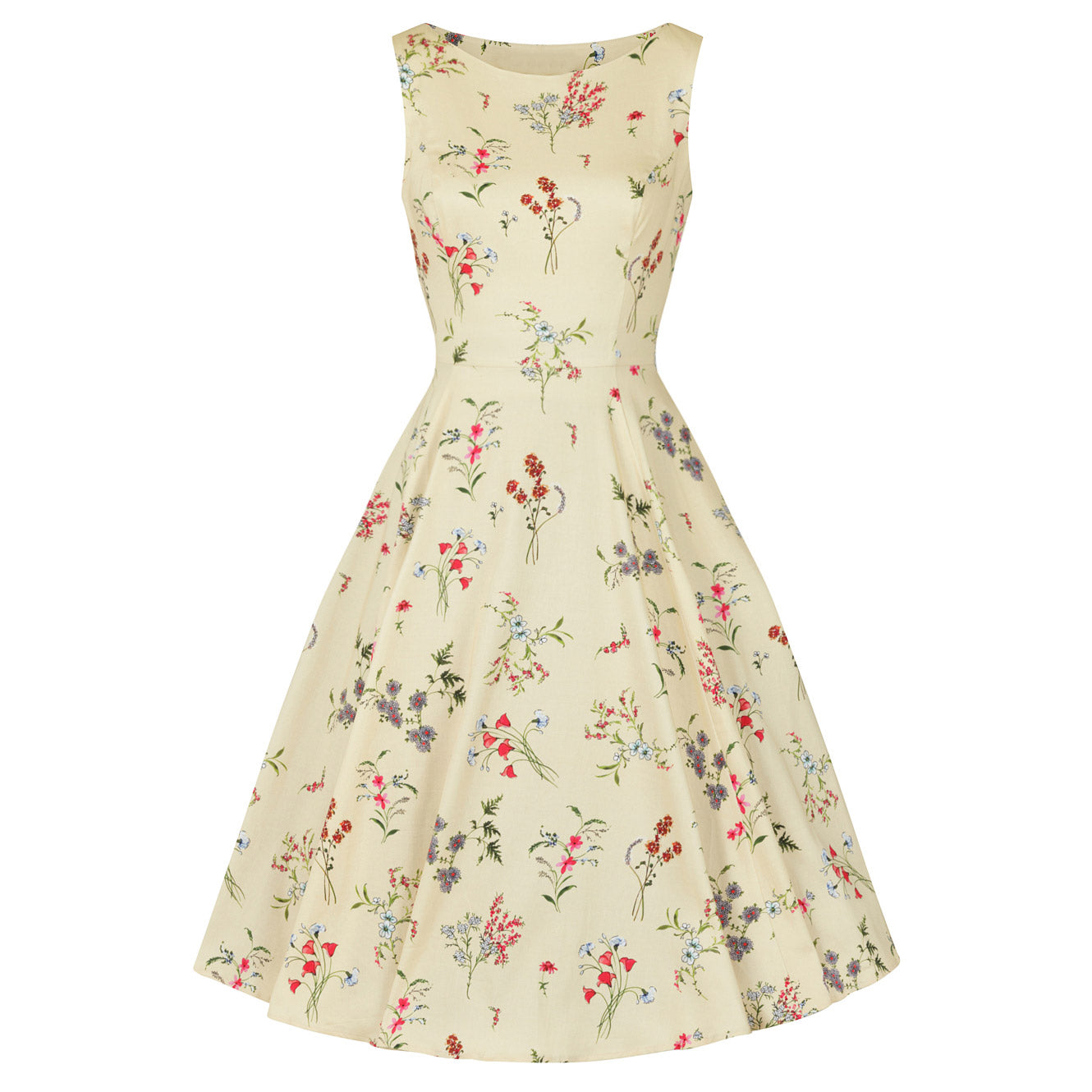 Pale Yellow Floral Print Audrey Swing Dress - Pretty Kitty Fashion