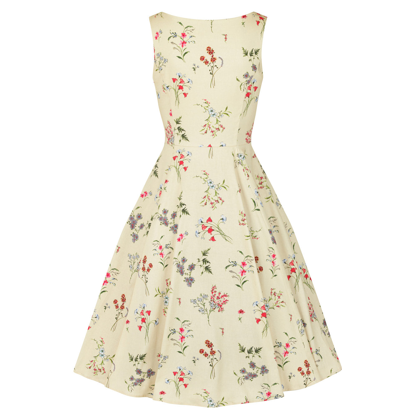 Pale Yellow Floral Print Audrey Swing Dress - Pretty Kitty Fashion