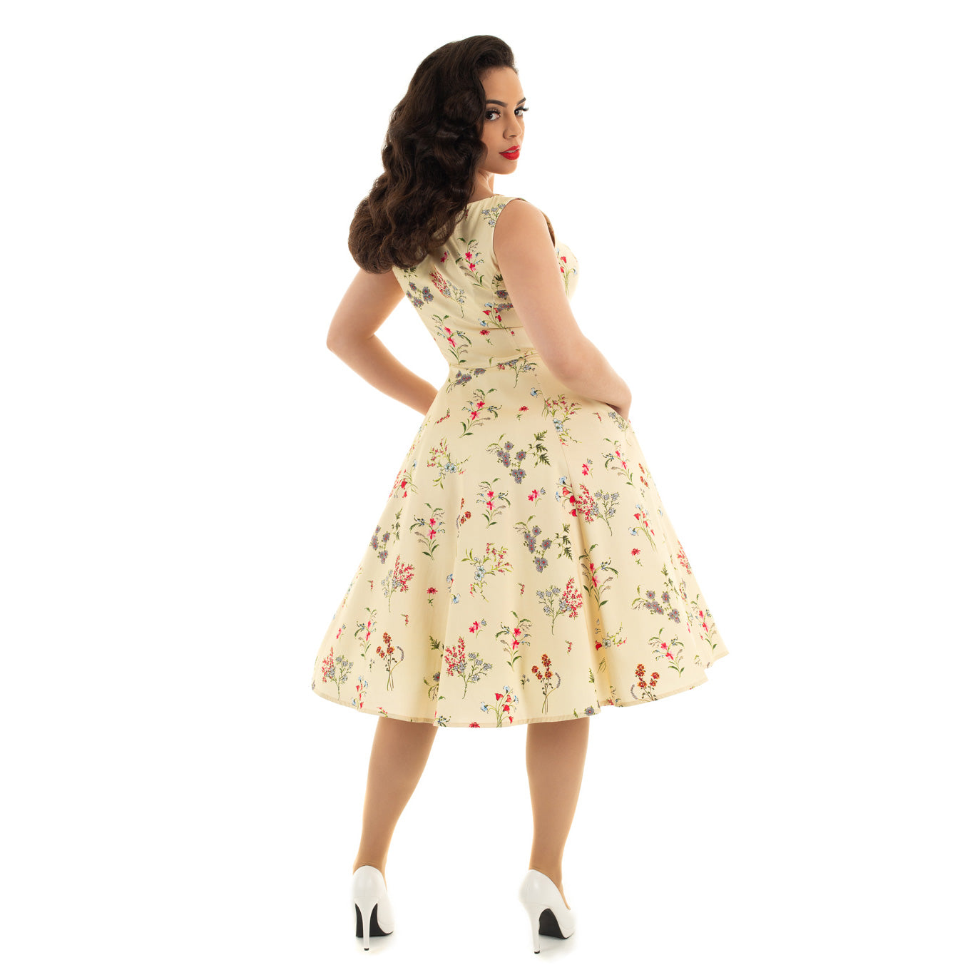 Pale Yellow Floral Print Audrey Swing Dress - Pretty Kitty Fashion