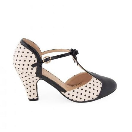 Blush Black Polka Dot 1940s Platform High Heel Shoes