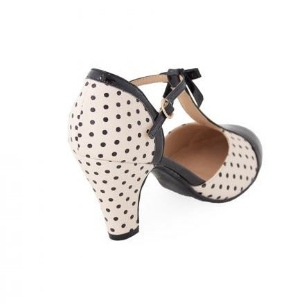 Blush Black Polka Dot 1940s Platform High Heel Shoes