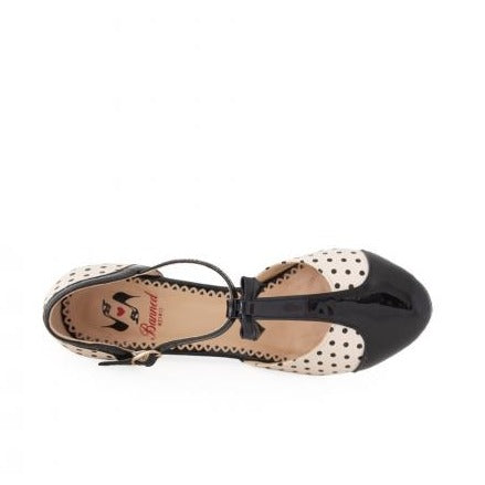 Blush Black Polka Dot 1940s Platform High Heel Shoes