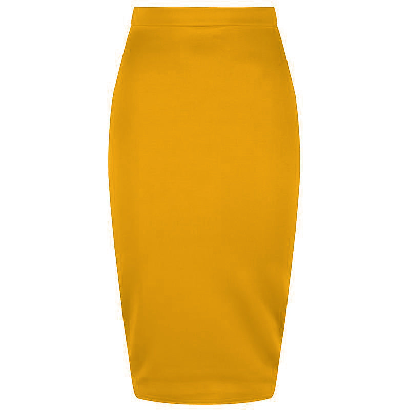 Classic Stretch Honey Yellow Pencil Bodycon Midi Office WorkSkirt - Pretty Kitty Fashion