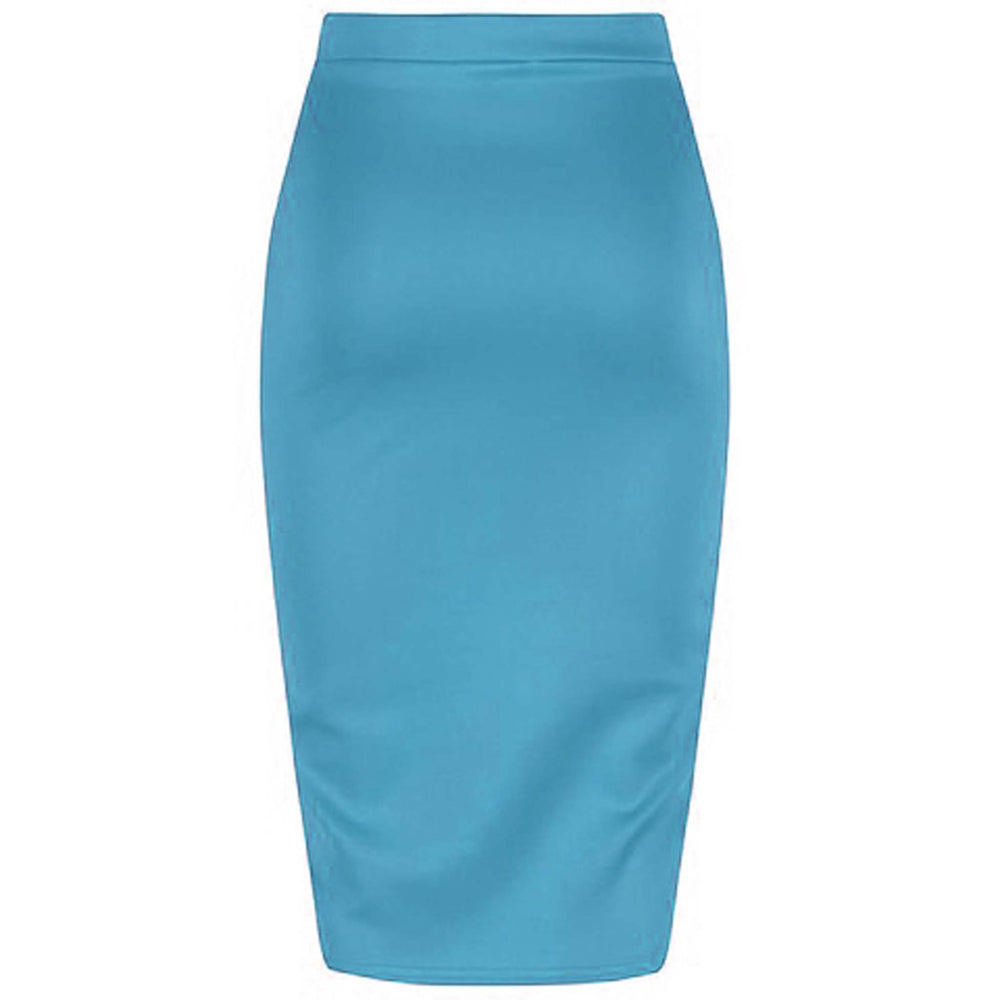 Classic Blue Stretch Pencil Bodycon Midi Office Work Skirt - Pretty Kitty Fashion
