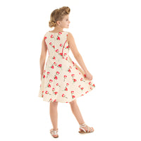 Little Kitty Girl's Off White Red Rose Floral Print Party Dress - Pretty Kitty Fashion