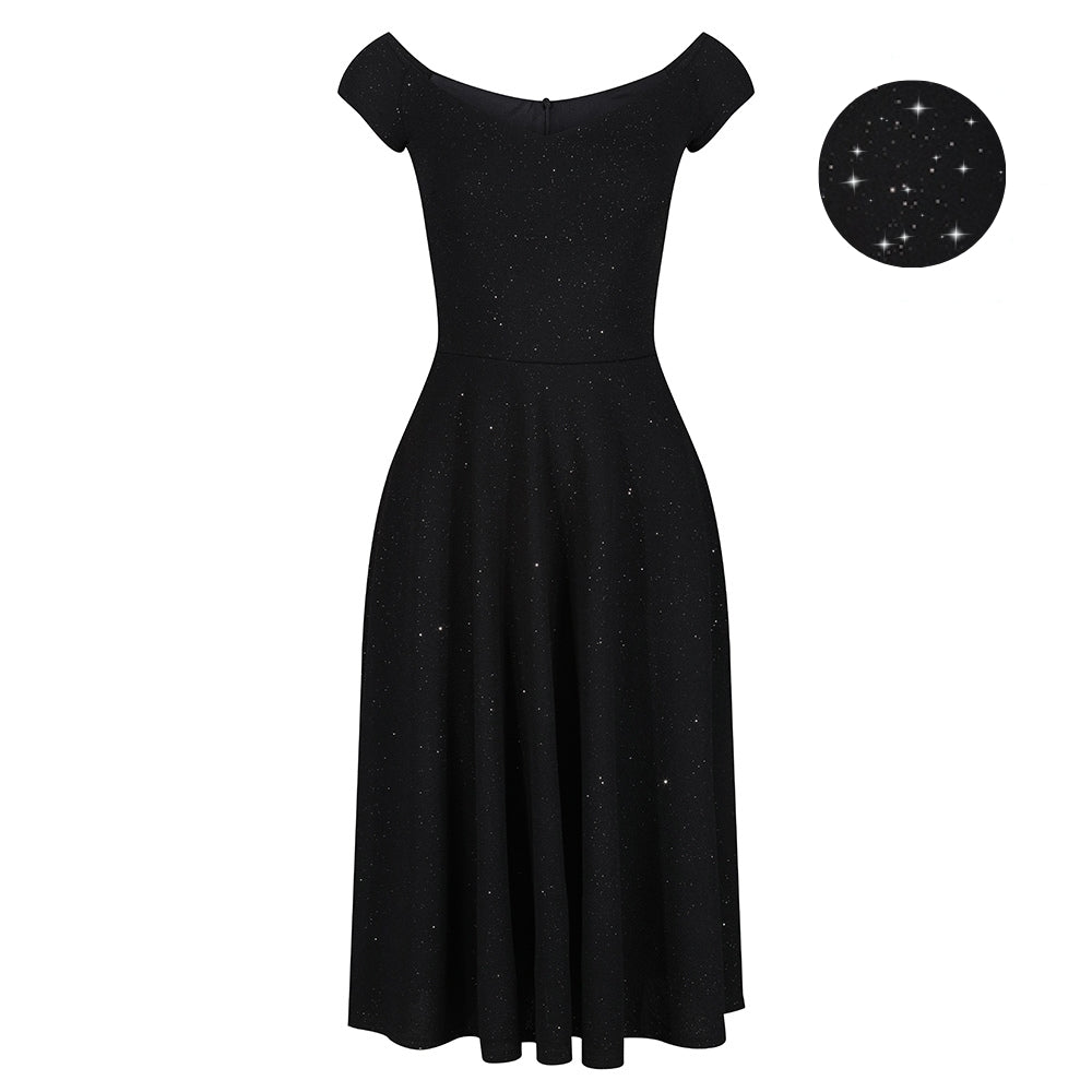 Black Silver Glitter Vintage Cap Sleeve Swing Dress Pretty Kitty Fashion Black Silver Glitter Vintage Cap Sleeve Swing Dress Pretty Kitty Fashion