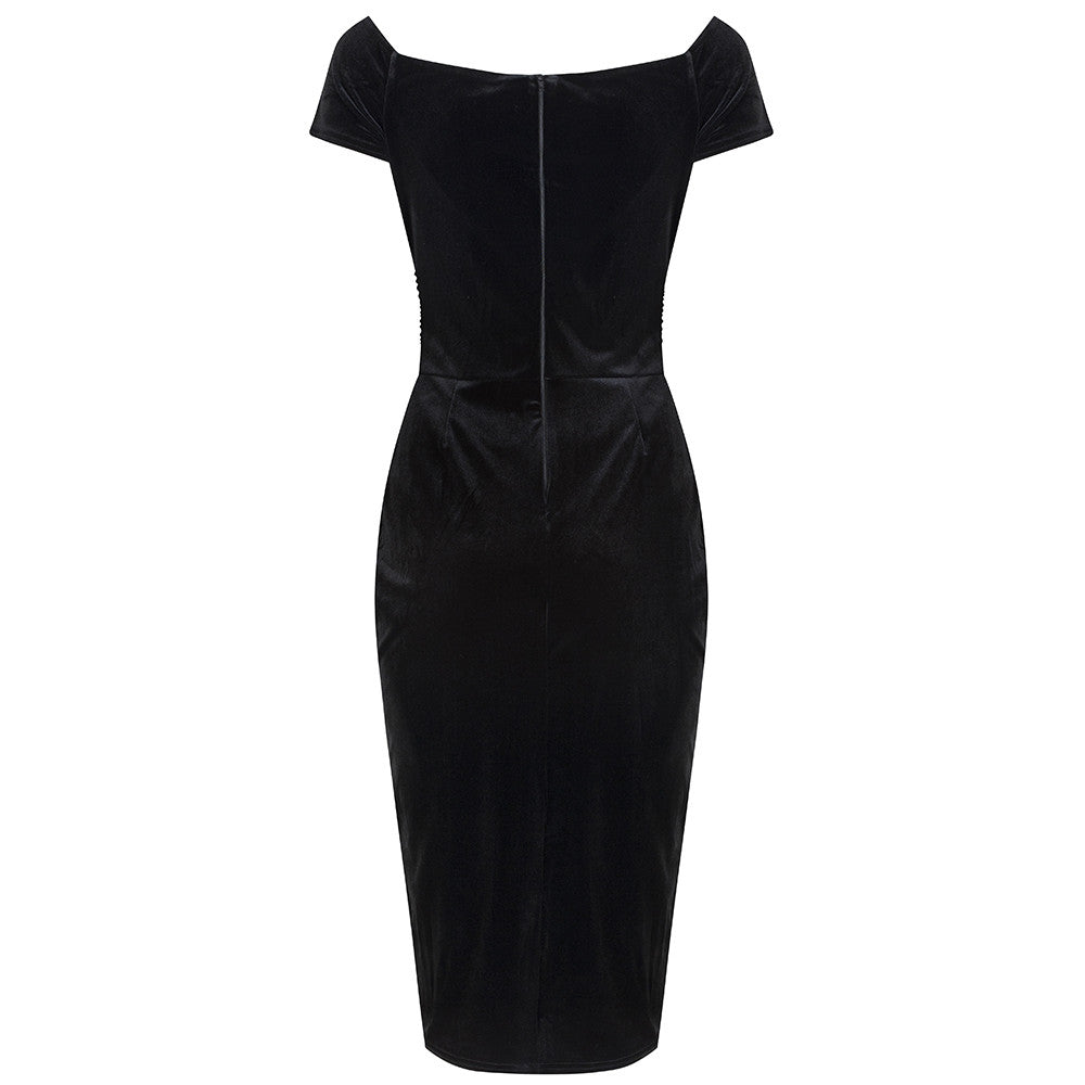 Vintage 1940s Black Velour Crossover Wiggle Dress - Pretty Kitty Fashion