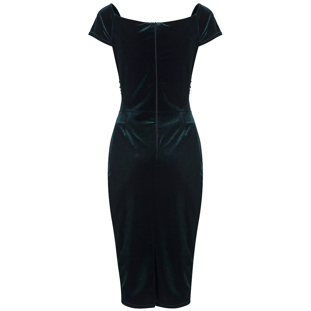 Green Velour Crossover Wiggle Dress - Pretty Kitty Fashion