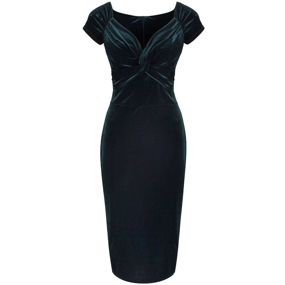Green Velour Crossover Wiggle Dress - Pretty Kitty Fashion