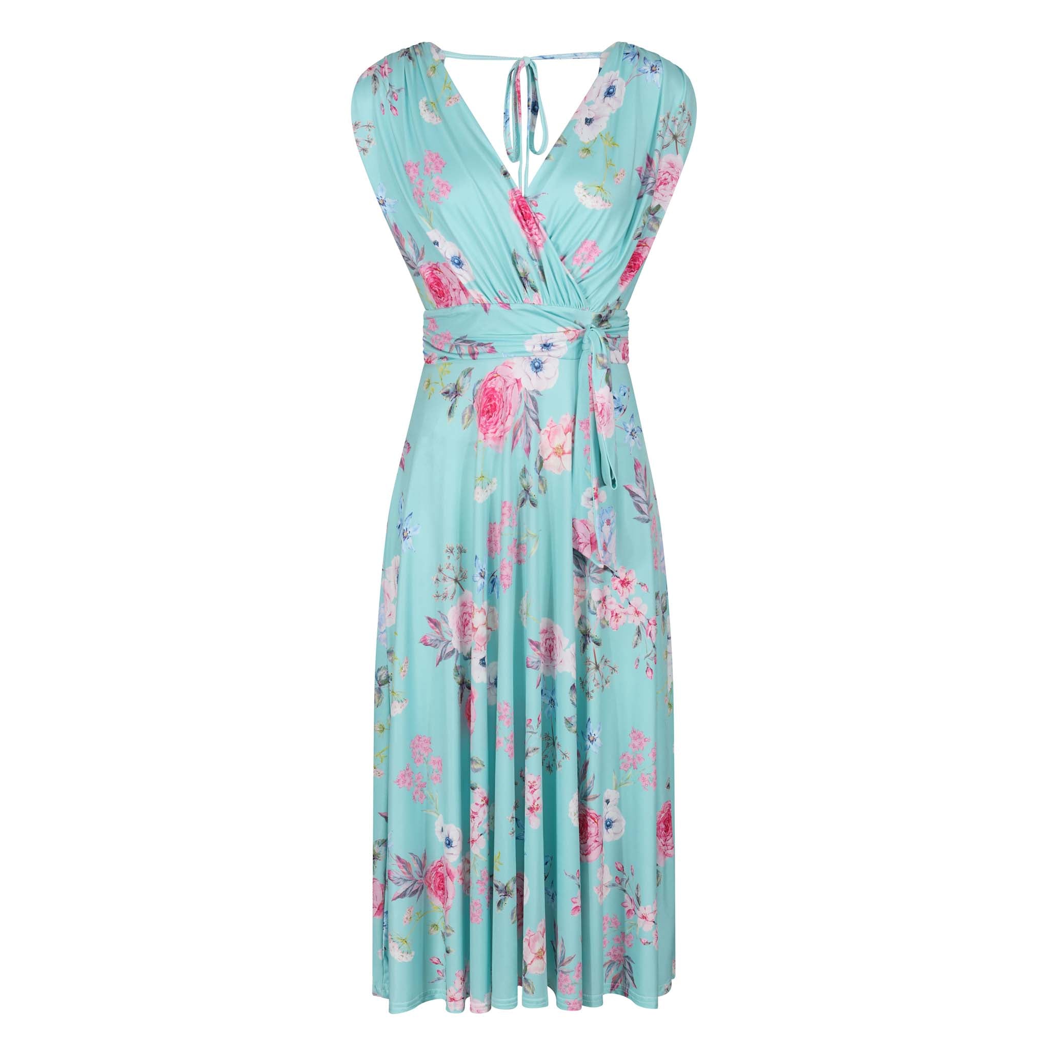Aqua Mint Floral Print V Neck Crossover Top Empire Waist Swing Dress Pretty Kitty Fashion Aqua Mint Floral Print V Neck Crossover Top Empire Waist Swing Dress Pretty Kitty Fashion
