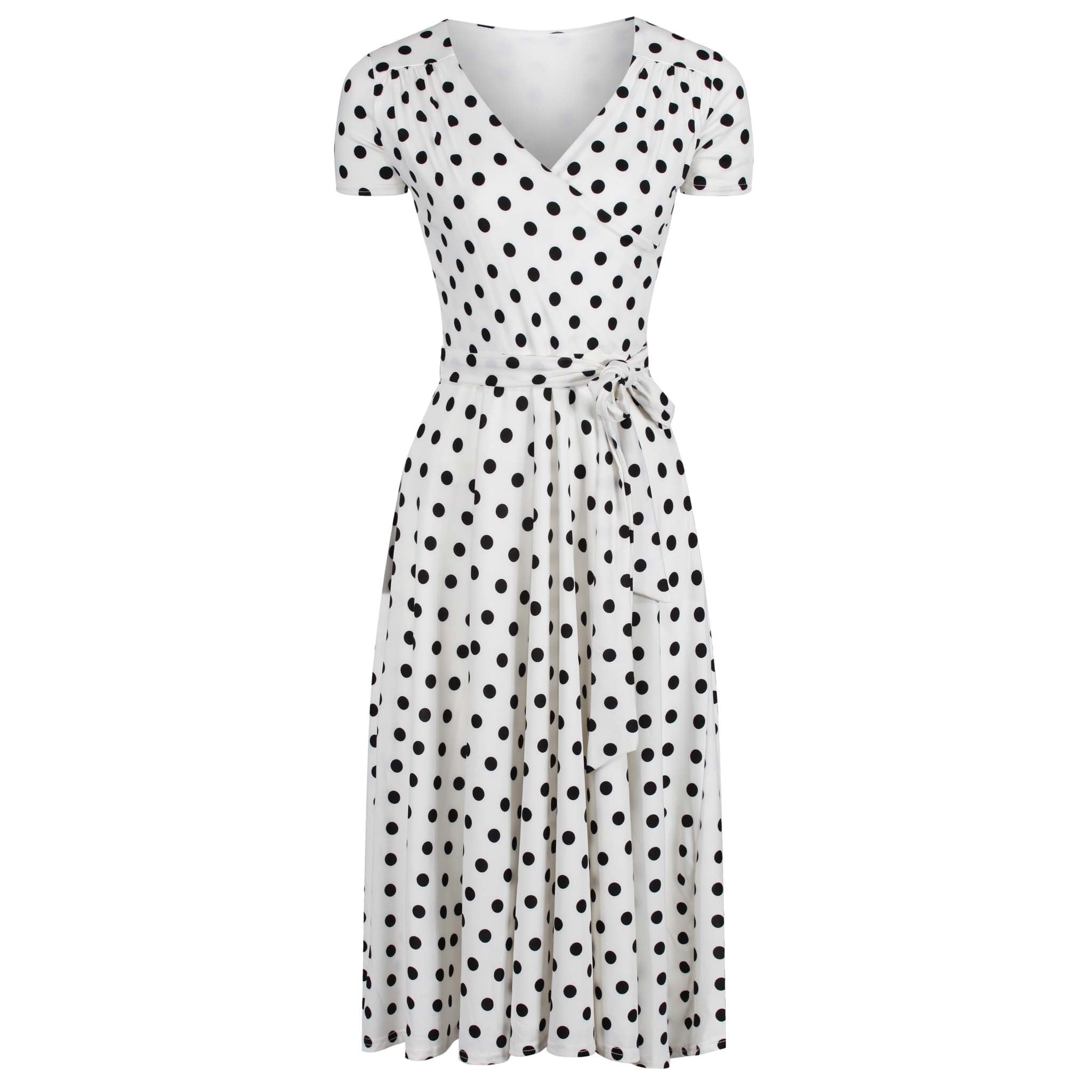 White And Black Polka Dot Cap Sleeve Fit And Flare Midi Dress Pretty Kitty Fashion White And Black Polka Dot Cap Sleeve Fit And Flare Midi Dress Pretty Kitty Fashion