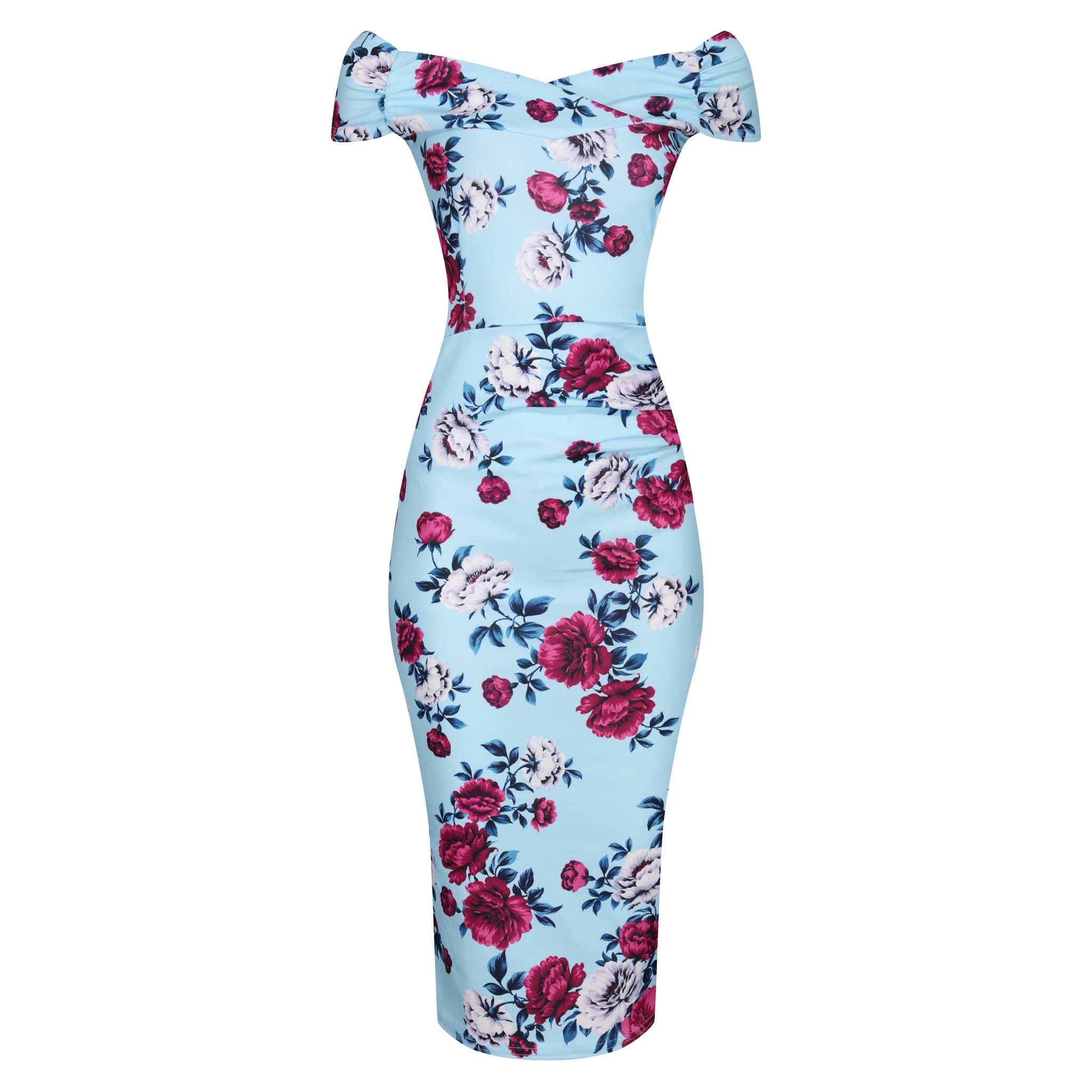 Sky Blue Floral Cap Sleeve Crossover Top Bardot Wiggle Pencil Dress Pretty Kitty Fashion Sky Blue Floral Cap Sleeve Crossover Top Bardot Wiggle Pencil Dress Pretty Kitty Fashion