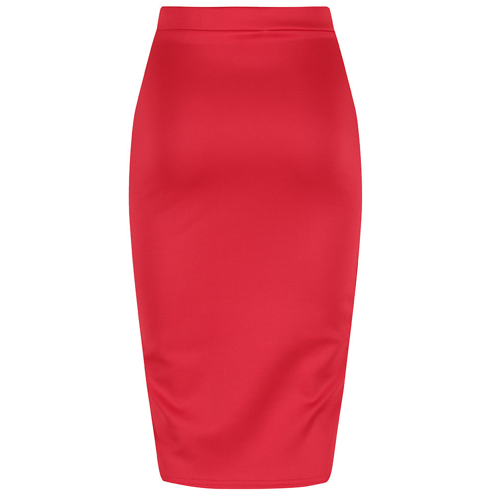 Classic Stretch Red Pencil Bodycon Midi Work Office Skirt - Pretty Kitty Fashion