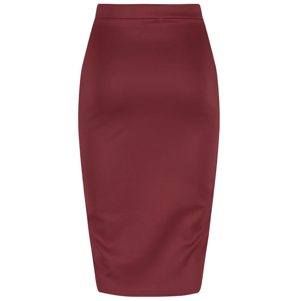 Classic Stretch Burgundy Wine Pencil Bodycon Midi Work Office Skirt - Pretty Kitty Fashion