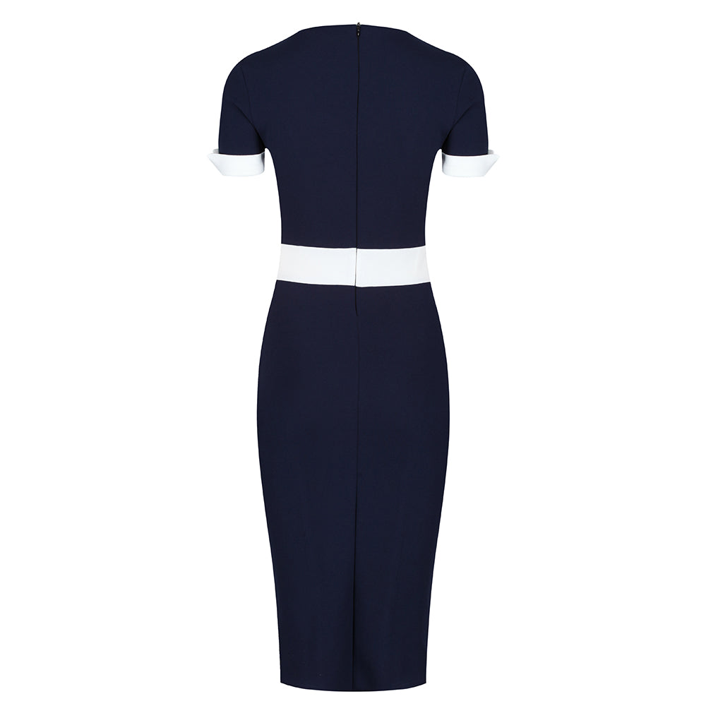 Navy And Cream Luxury Classic Nautical Pencil Dress - Pretty Kitty Fashion